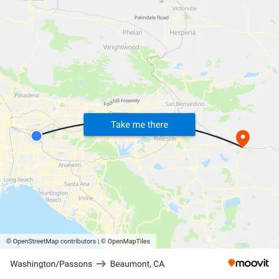 Washington/Passons to Beaumont, CA map