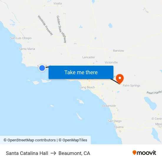 Santa Catalina Hall to Beaumont, CA map