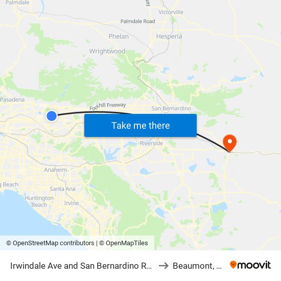 Irwindale Ave and San Bernardino Rd N to Beaumont, CA map