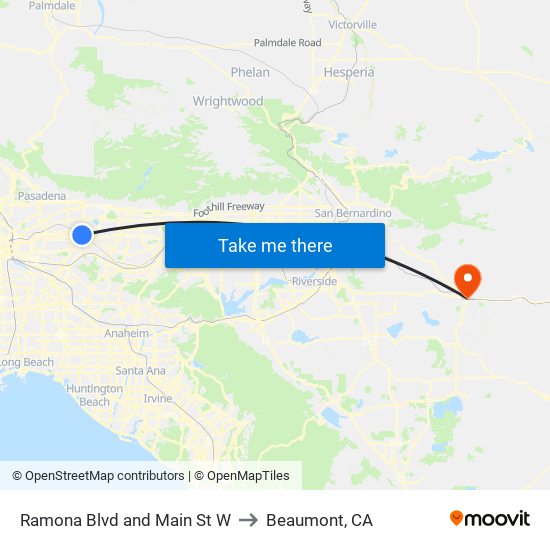 Ramona Blvd and Main St W to Beaumont, CA map