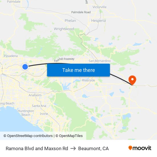 Ramona Blvd and Maxson Rd to Beaumont, CA map
