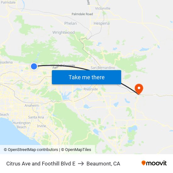 Citrus Ave and Foothill Blvd E to Beaumont, CA map