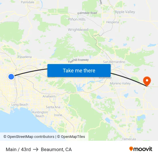 Main / 43rd to Beaumont, CA map
