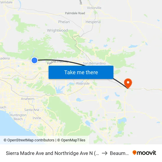 Sierra Madre Ave and Northridge Ave N (Goddard Middle School) to Beaumont, CA map