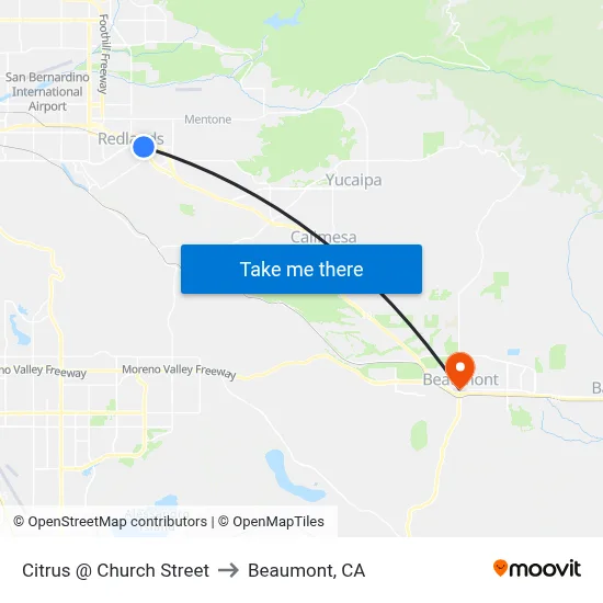 Citrus @ Church Street to Beaumont, CA map