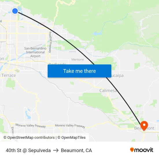 40th St @ Sepulveda to Beaumont, CA map