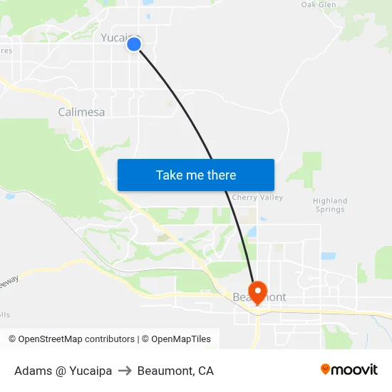 Adams @ Yucaipa to Beaumont, CA map