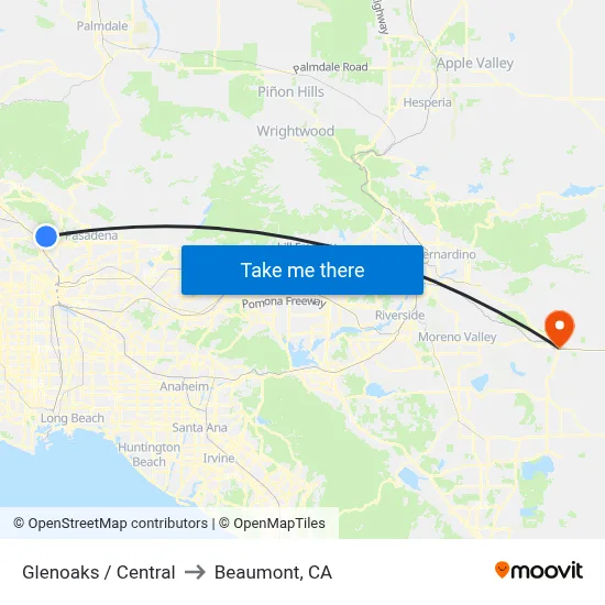 Glenoaks / Central to Beaumont, CA map