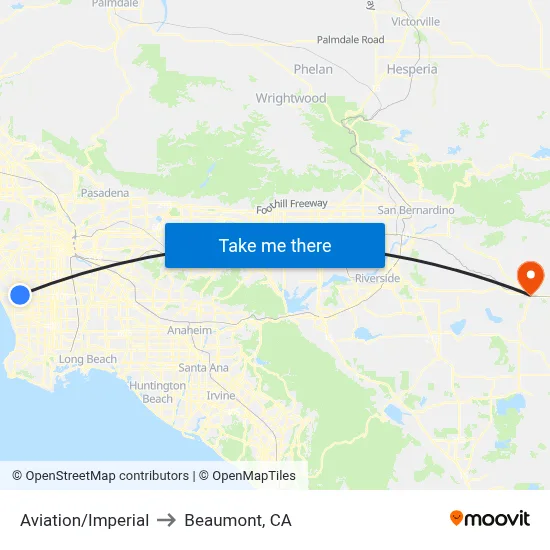 Aviation/Imperial to Beaumont, CA map