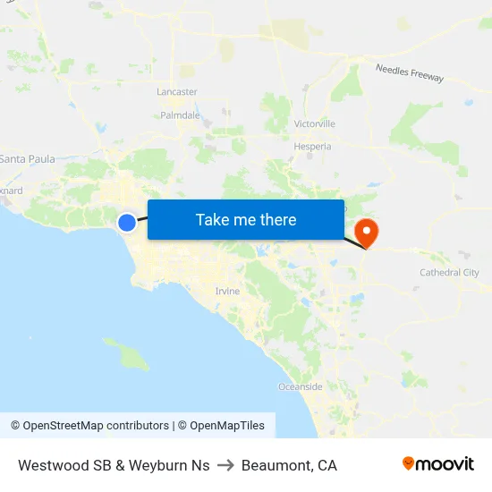 Westwood SB & Weyburn Ns to Beaumont, CA map