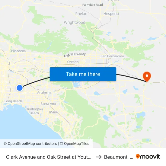 Clark Avenue and Oak Street at Youth EMP to Beaumont, CA map