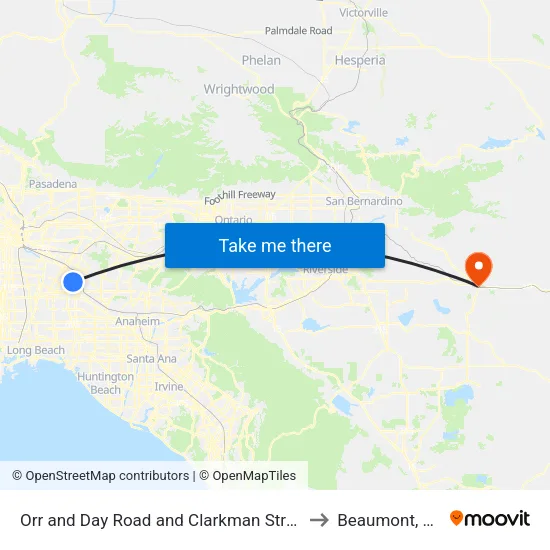 Orr and Day Road and Clarkman Street to Beaumont, CA map