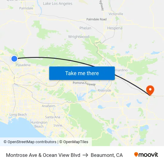 Montrose Ave & Ocean View Blvd to Beaumont, CA map