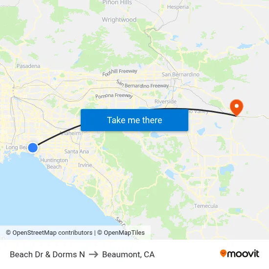 Beach Dr & Dorms N to Beaumont, CA map