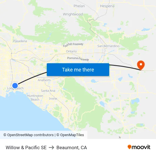 Willow & Pacific SE to Beaumont, CA map
