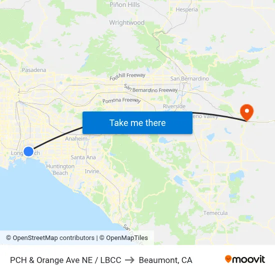 PCH & Orange Ave NE / LBCC to Beaumont, CA map