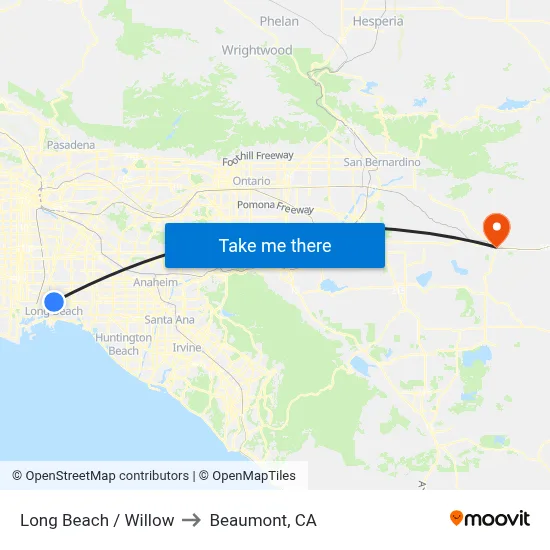 Long Beach / Willow to Beaumont, CA map