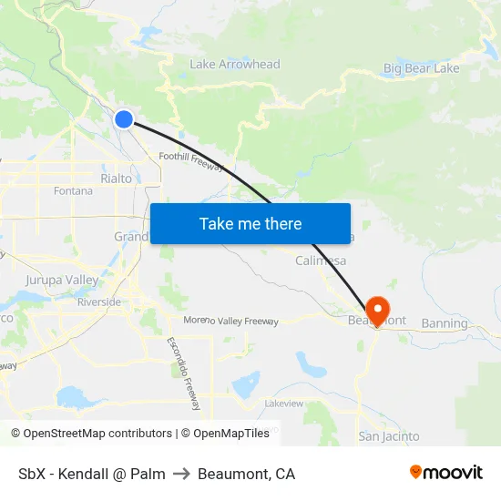 SbX - Kendall @ Palm to Beaumont, CA map