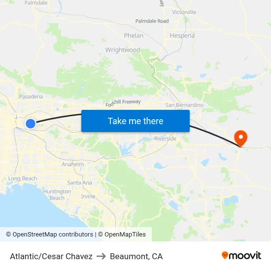 Atlantic/Cesar Chavez to Beaumont, CA map
