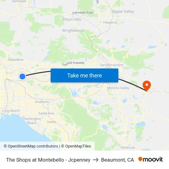 The Shops at Montebello - Jcpenney to Beaumont, CA map