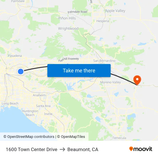 1600 Town Center Drive to Beaumont, CA map
