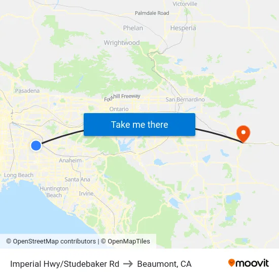 Imperial Hwy/Studebaker Rd to Beaumont, CA map