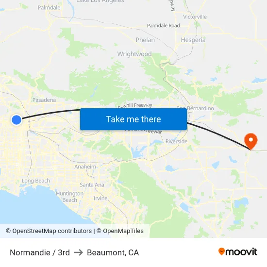 Normandie / 3rd to Beaumont, CA map