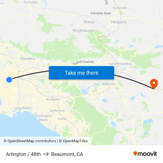 Arlington / 48th to Beaumont, CA map