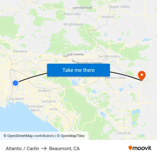 Atlantic / Carlin to Beaumont, CA map