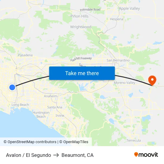 Avalon / El Segundo to Beaumont, CA map