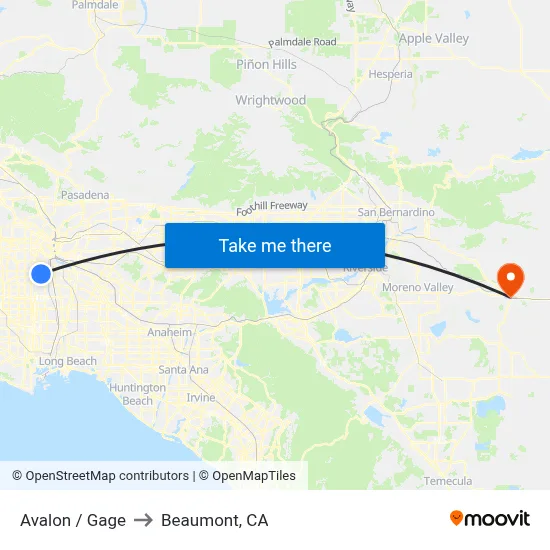 Avalon / Gage to Beaumont, CA map