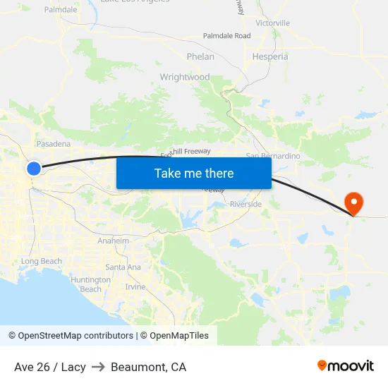 Ave 26 / Lacy to Beaumont, CA map