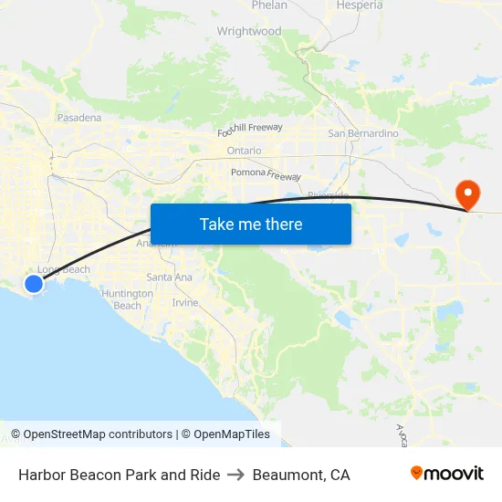 Harbor Beacon Park and Ride to Beaumont, CA map