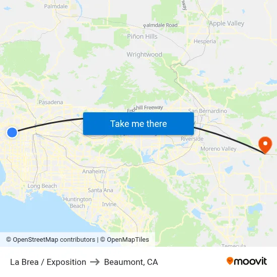 La Brea / Exposition to Beaumont, CA map
