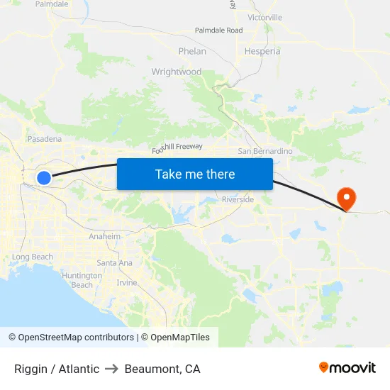 Riggin / Atlantic to Beaumont, CA map