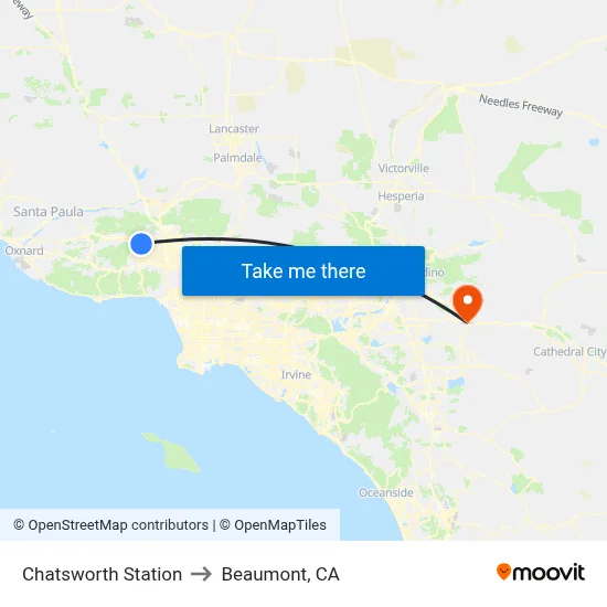 Chatsworth Station to Beaumont, CA map