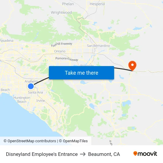 Disneyland Employee's Entrance to Beaumont, CA map