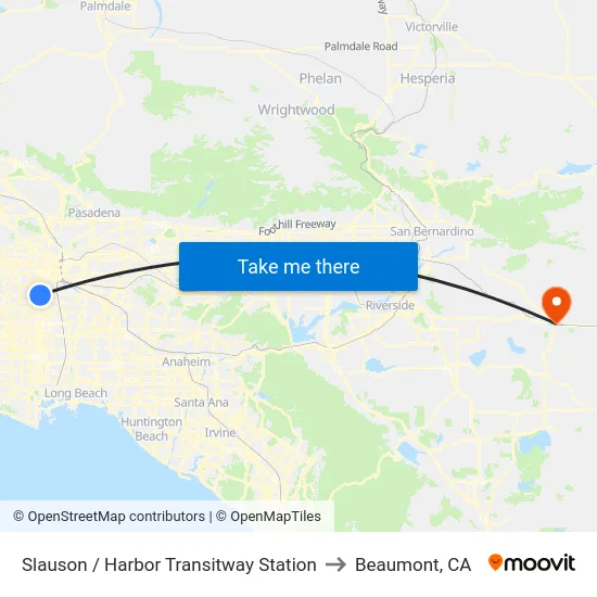 Slauson / Harbor Transitway Station to Beaumont, CA map