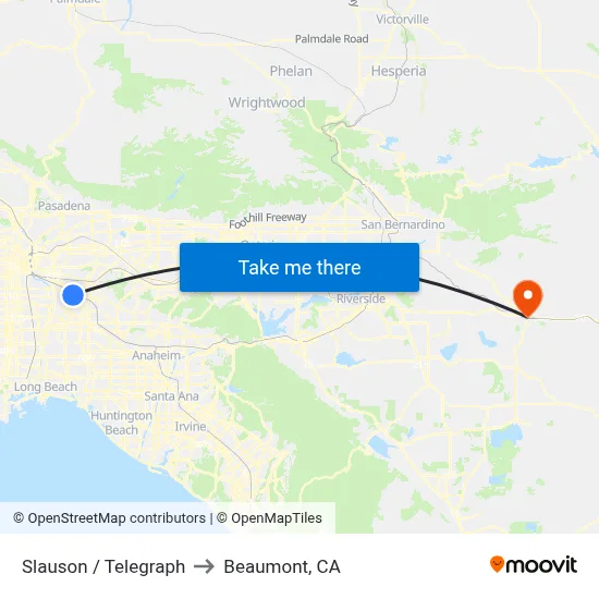 Slauson / Telegraph to Beaumont, CA map