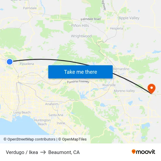 Verdugo / Ikea to Beaumont, CA map