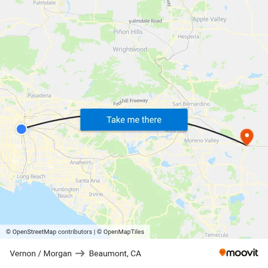 Vernon / Morgan to Beaumont, CA map