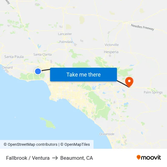Fallbrook / Ventura to Beaumont, CA map
