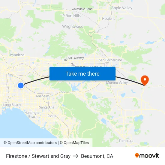 Firestone / Stewart and Gray to Beaumont, CA map