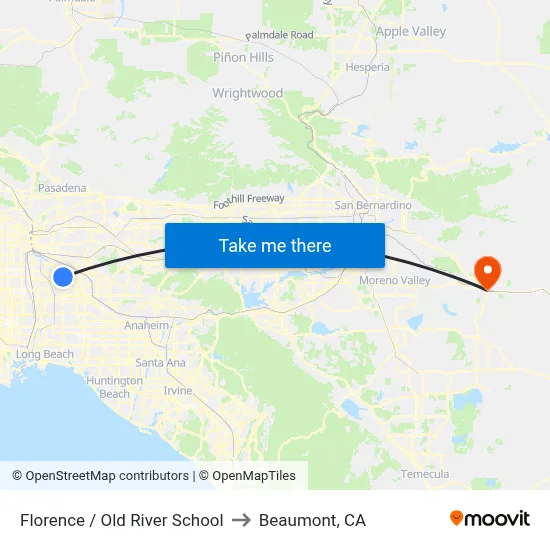 Florence / Old River School to Beaumont, CA map