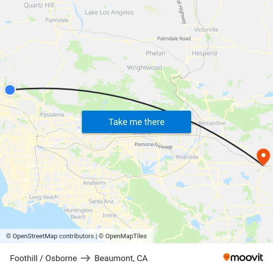 Foothill / Osborne to Beaumont, CA map