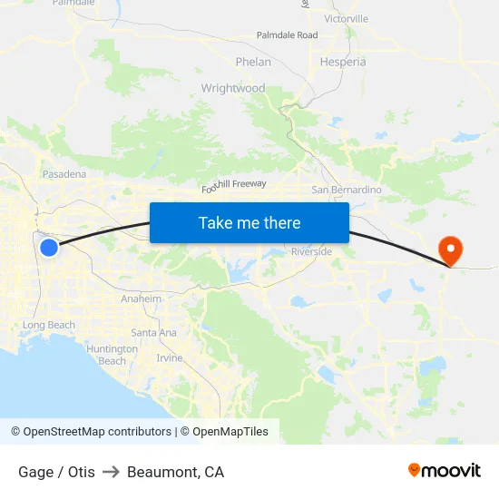 Gage / Otis to Beaumont, CA map