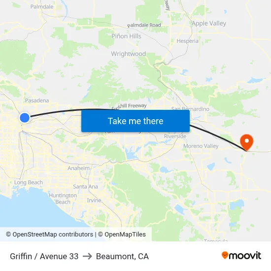 Griffin / Avenue 33 to Beaumont, CA map