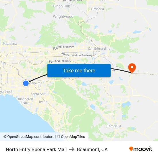 North Entry Buena Park Mall to Beaumont, CA map