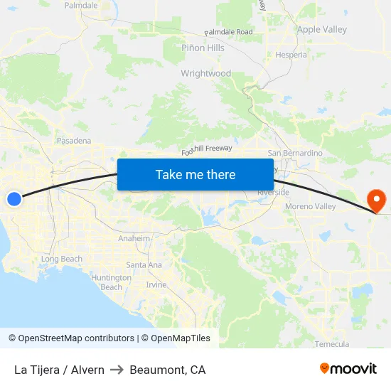 La Tijera / Alvern to Beaumont, CA map