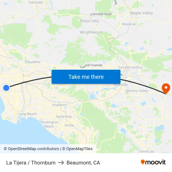 La Tijera / Thornburn to Beaumont, CA map